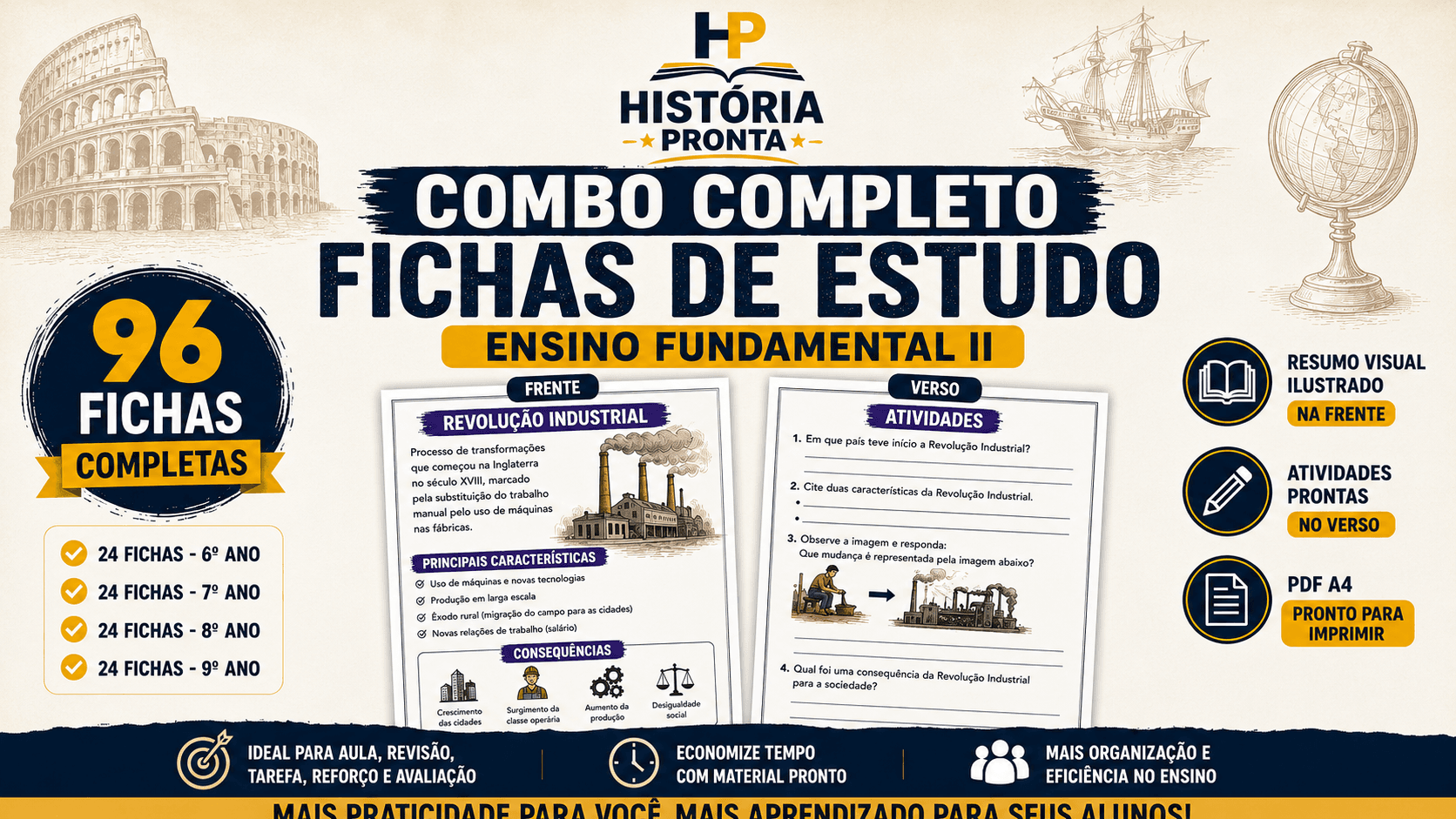 Combo de fichas de estudos do ensino fundamental
